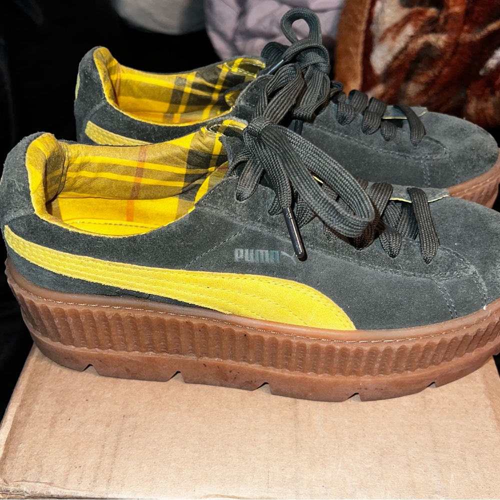 Fenty Rihanna Puma Women's Green and Yellow Suede Cleated Sneakers